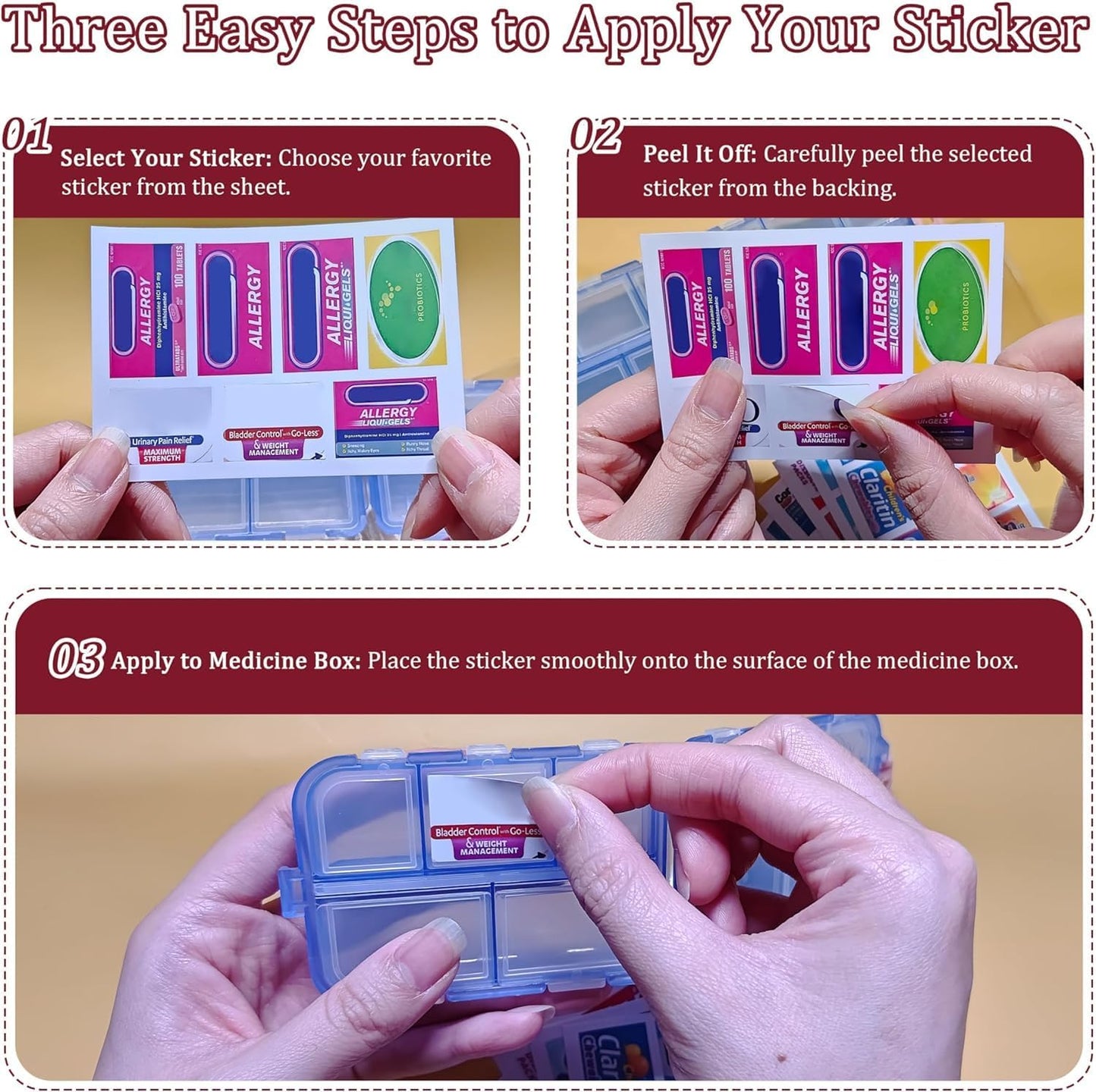 Pill Organizer with Medicine Labels, Travel Daily Pill Container, Mini Medication Organizer, 7-Day Pill Case, Set of 3 (Pink+White+Grey)