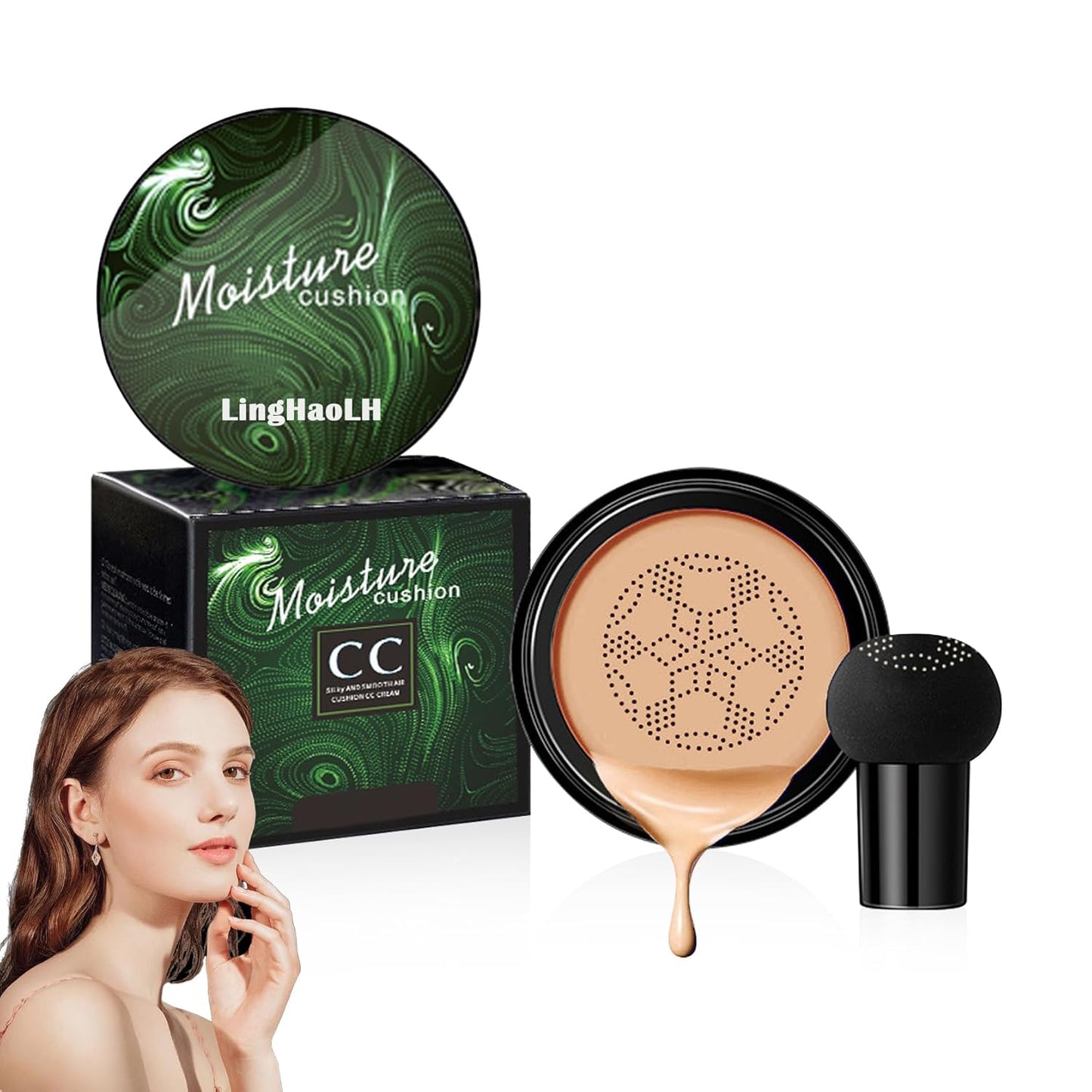 Air Cushion CC Cream Mushroom Head Foundation,Full Coverage Liquid Makeup Foundation,Oil Control Long Lasting Moisturizing BB Cream Foundation Makeup,Matte Concealer for All Skin Types(Natural)