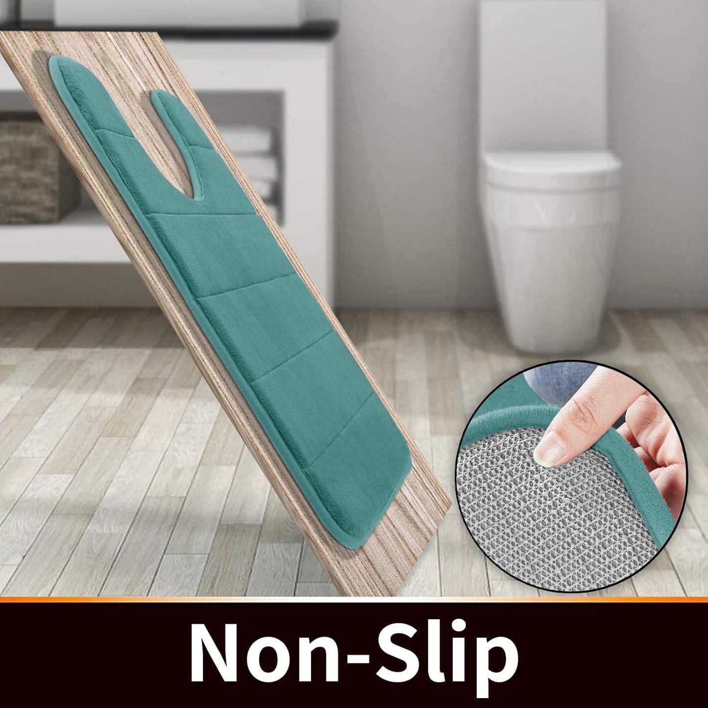 Yimobra Memory Foam Toilet Bath Mat U-Shaped, Soft and Comfortable, Water Absorption, Non-Slip, Thick, Machine Wash, Easier to Dry for Bathroom Commode Contour Rug, 24 X 20 Inch, Teal