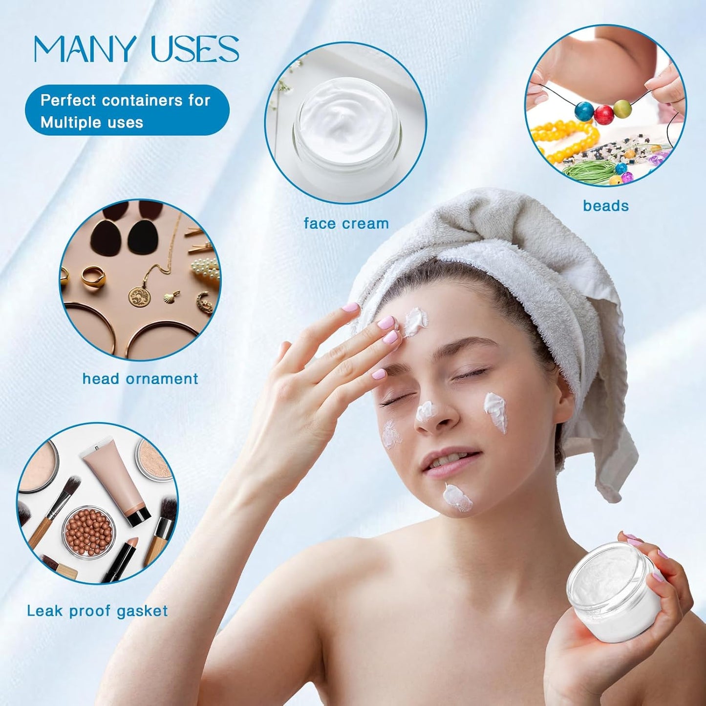 Patelai 4 Pieces Round Wide-mouth Leak Proof Plastic Container Jars with Lids for Travel Storage Makeup Beauty Products Face Creams Oils Salves Ointments DIY Making(1 Ounce,Blue)