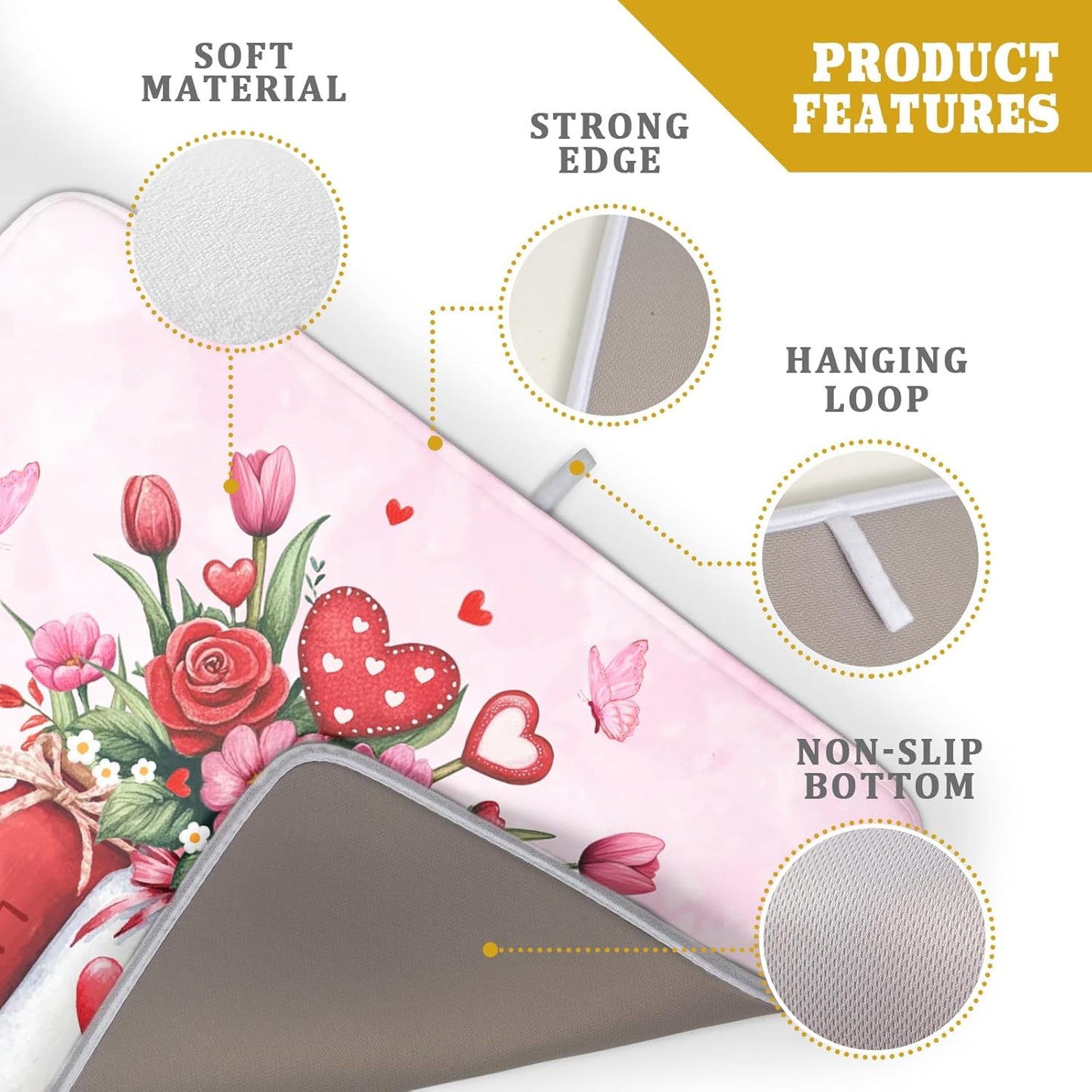 Rose Vase Dish Drying Mat 18x24 inch Romantic Floral Washable Absorbent Dish Dry Pad Fast Dry Drainer Rack Mats Kitchen Counter Accessories