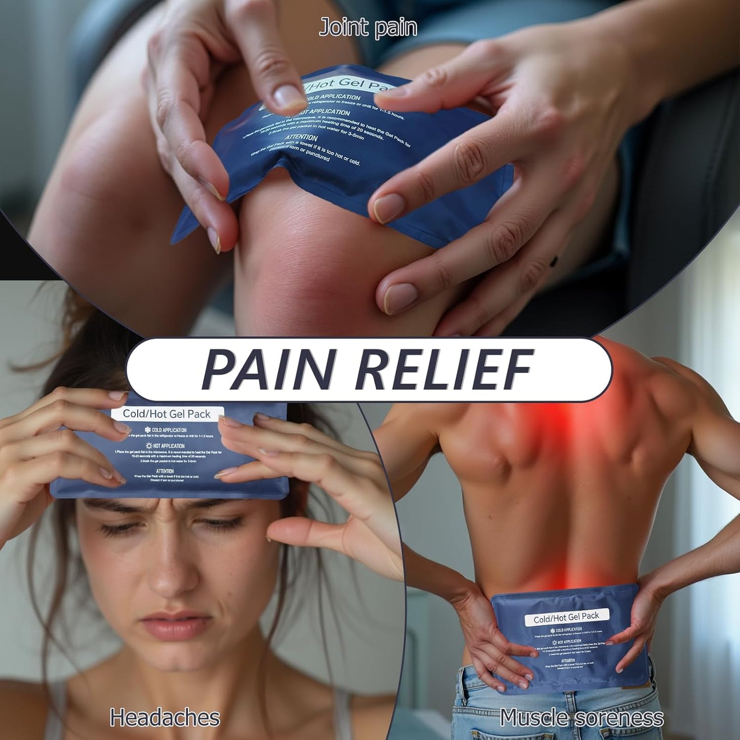 Hot & Cold Gel Packs for Pain Relief 12x16 Inch Ice Packs Reusable Blue Cold Packs for Swelling, Bruises, Injuries, Surgery, Toothache