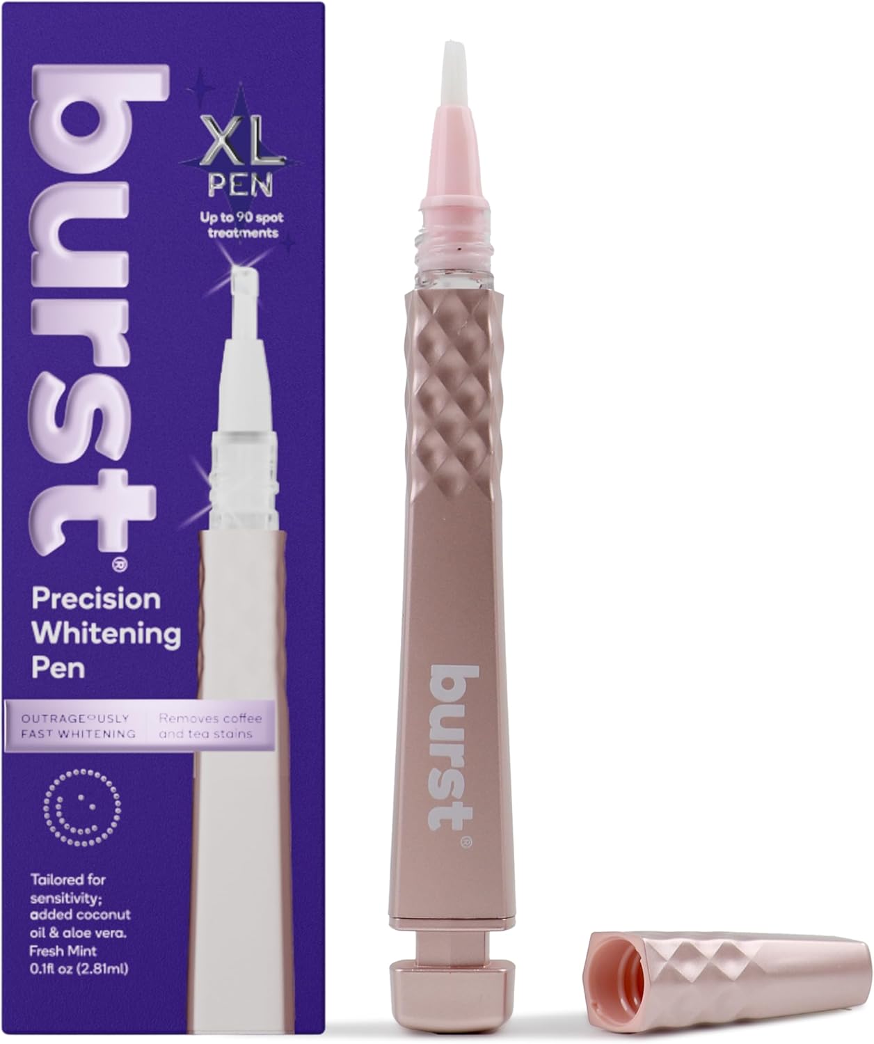 Burst Precision Whitening Pen, 9% HP, 45 Whitening Treatments, Enamel Safe, Vegan, Paraben Free, Delicious Flavor, Rose Gold, 1 Count