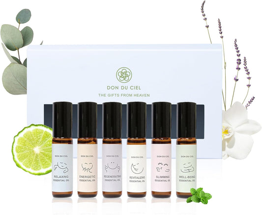 Essential Oil Roll On Blend, Orchid Oil Gift Set, Well-Being, Body Care, Massage, Relaxing, 6 Pack, 0.17oz, Elegant White