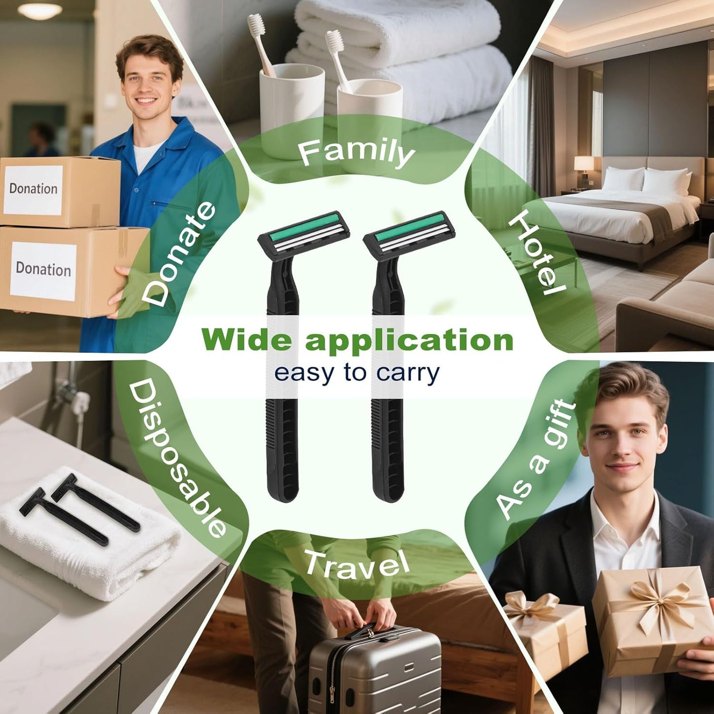 Disposable Twin Blade Razors in Bulk, Individually Wrapped - Clear Safety Cap, For Homeless, Hotel, Airbnb, Travel (pack of 30,black)