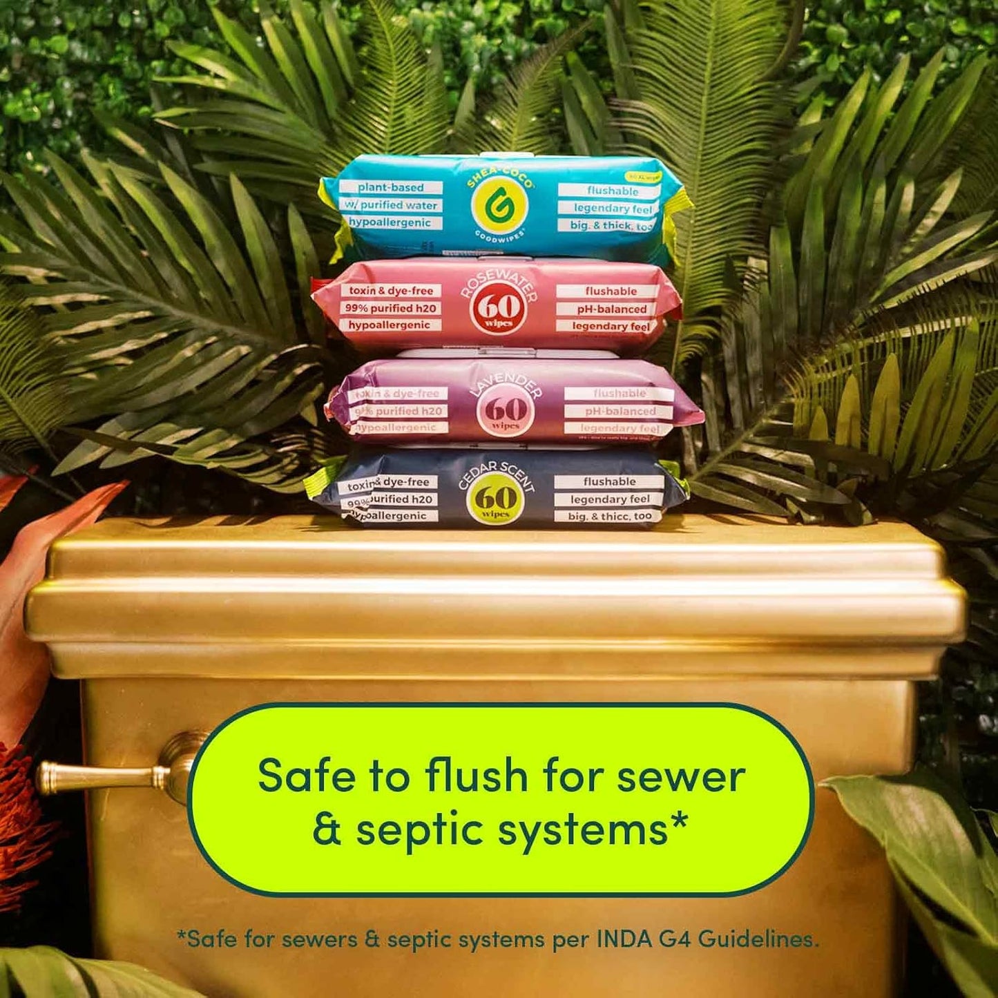 Goodwipes Flushable Butt Wipes Made with Vitamin E & Aloe - Soft & Gentle Wet Wipe Dispenser for Home Use, Septic & Sewer Safe - Largest Adult Toilet Towelettes - Cedar, 360 Count (6 Packs)