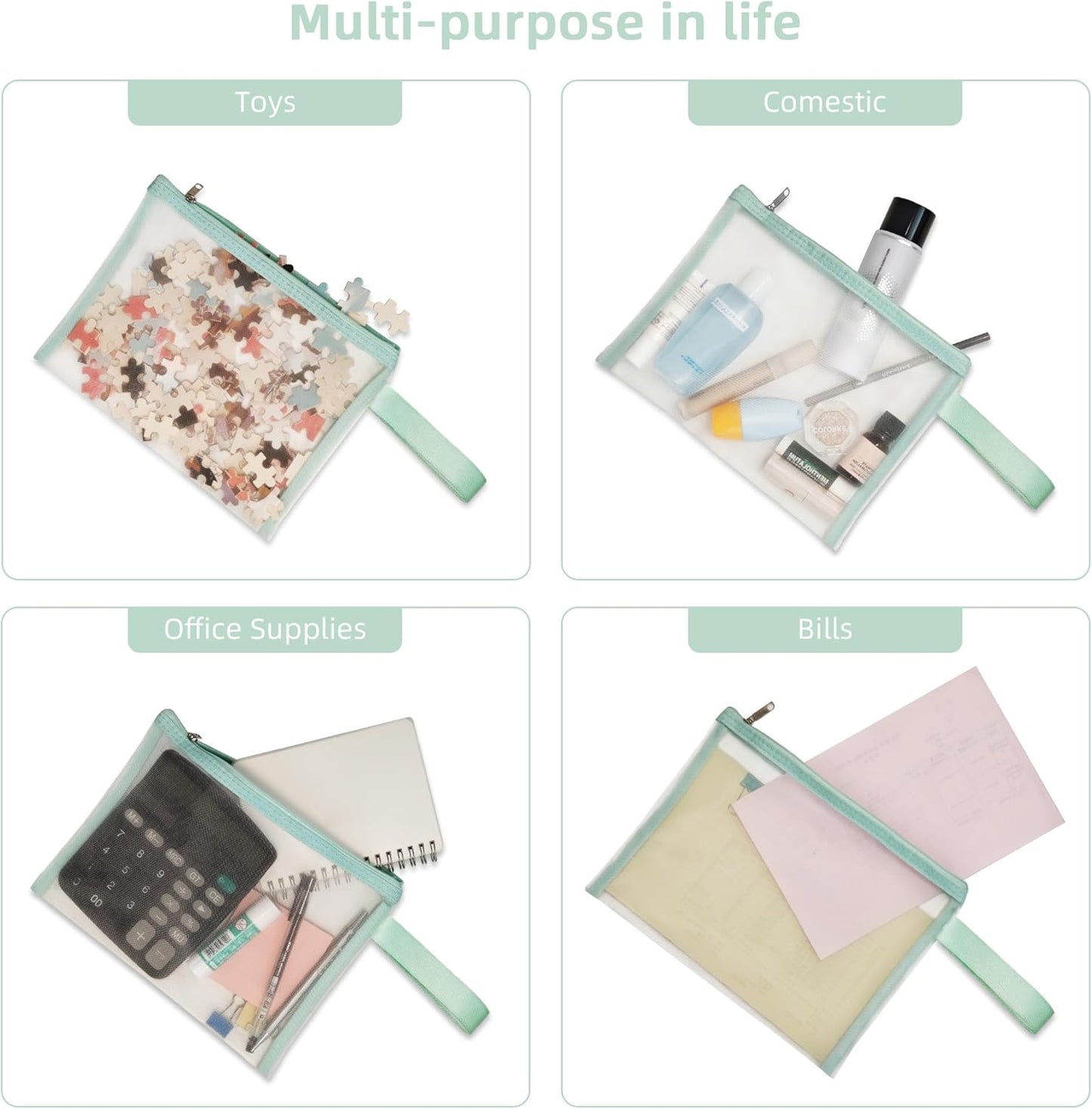 12 Psc Mesh Zipper Pouch Bags,Small Comestic Makeup Bage For Travel, Purse Organizer Pouches (Apple Green, A5*12)