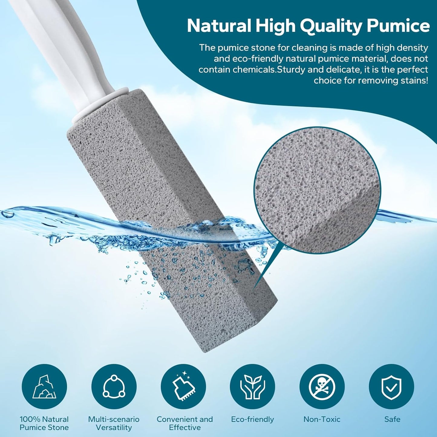 Emycool Pumice Stone Toilet Bowl Cleaner, 16 Pack Toilet Pumice Stone with Handle for Toilet Cleaning, Bathtubs, Sinks, Swimming Pools, Grills