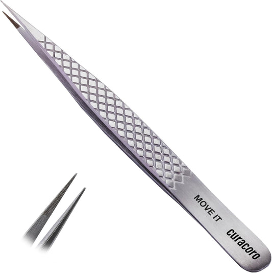 Curacoro Lash Tweezer - Professional & Precision Fiber Tip Grip Lash Tweezers for Eyelash Extensions, Multi Shapes & Purposes Tweezers for Volume, Isolation & Classic Lashes (Silver, Move It)