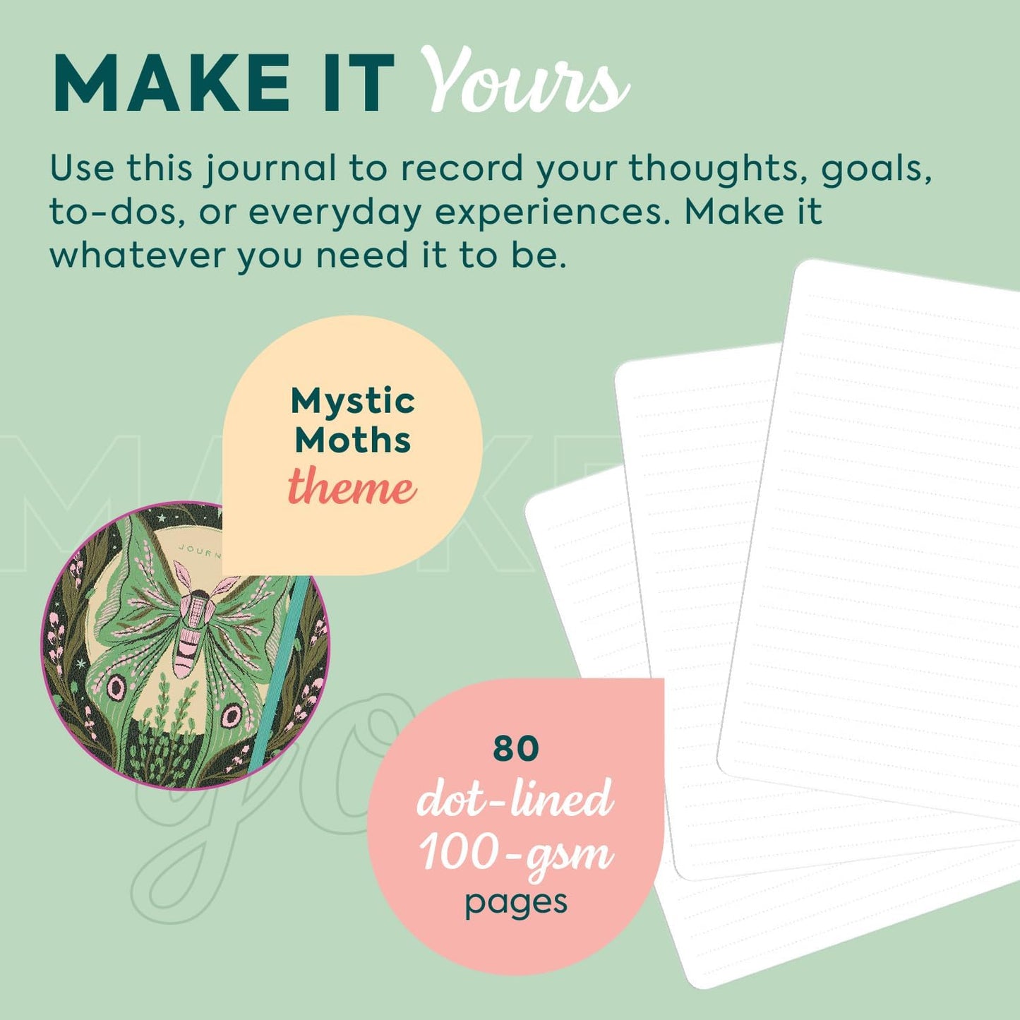 Happy Planner Small Undated Book-Bound Journal with 80 Pages of Thick 100 GSM Paper, A5 Size, Dot-Lined Layout, Mystic Moths