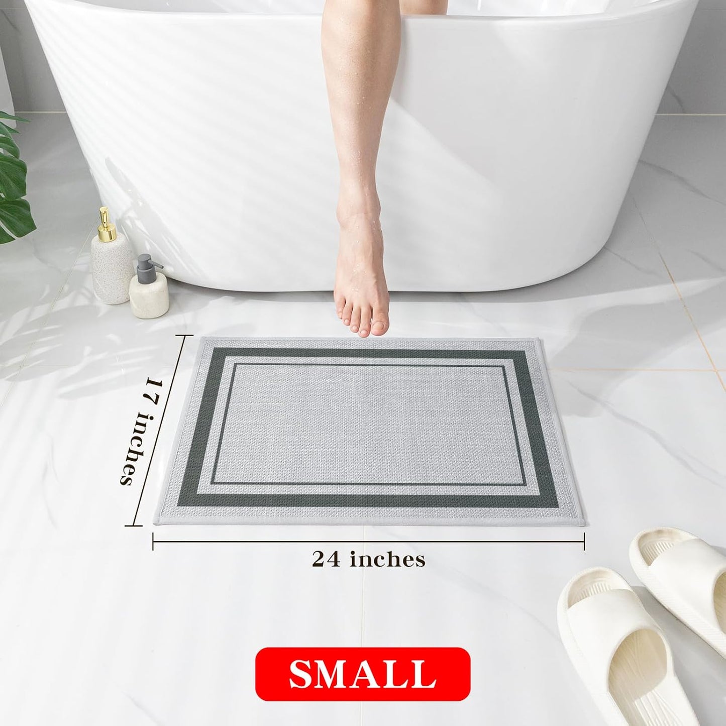 chakme Bathroom Rugs Mat 24x17, Ultra Thin Non Slip Bath Mat Small Quick Dry Absorbent Bath Mat for Bathroom, (Light Grey, 24"x17")