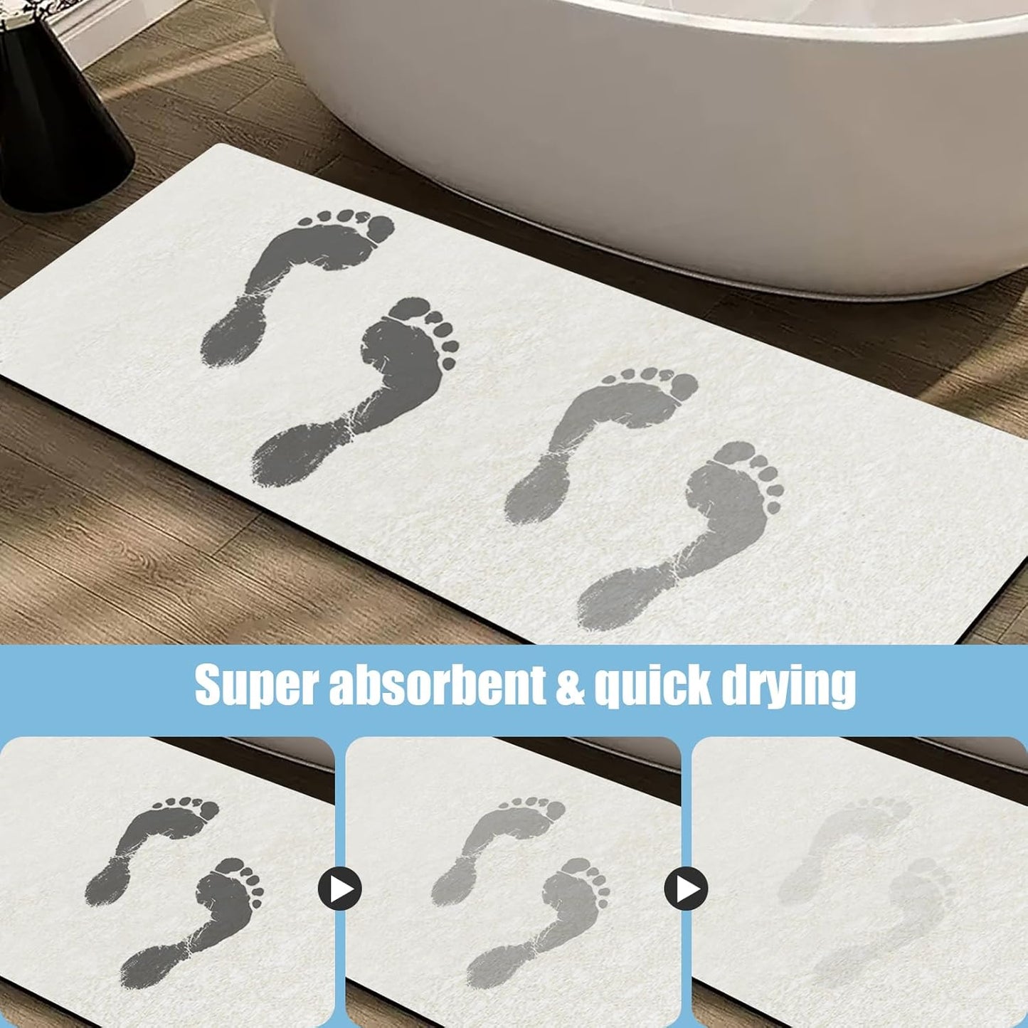 Diatomaceous Earth Bath mat Bathroom Rugs Super Absorbent Quick Dry Non Slip Bath Mat Thin Bathroom Floor Mats Fit Under Door-Shower Rug for in Front of Bathtub Shower, Beige, 23.6"x66.9"