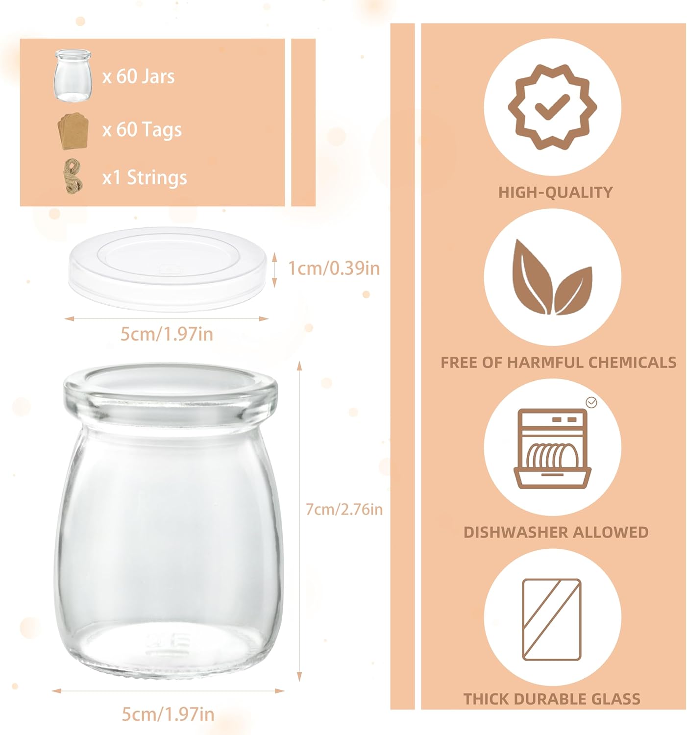 Mini Pudding Jars 60Pack, 3.4 oz Glass Favor Jar with Lids, Candle jars,Yogurt Containers with Lids, Mason Jar,Bath Salt Jars Wedding Favors Honey Pot