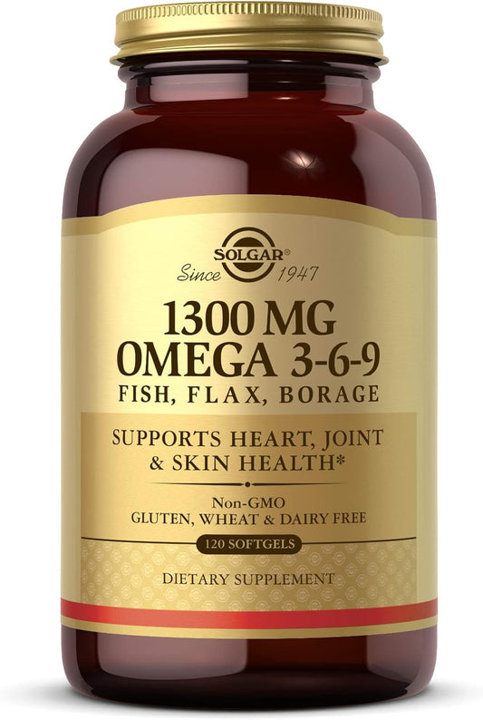 Solgar 1300 mg Omega 3-6-9, 120 Softgels - Fish Oil Supplement - Support for Joint & Skin Health - Includes Flaxseed & Borage - Contains EPA & DHA Omega 3 Fatty Acids - 40 Servings