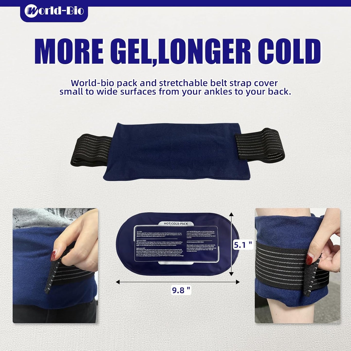 World-Bio Ice Pack for Sports Injuries,Reusable Ice Packs with Adjustable Straps for Muscle Pain, Swelling, Multifunctional Hot and Cold Compress for Knee, Shoulder, Arm, Leg,Back,Head,Ankle