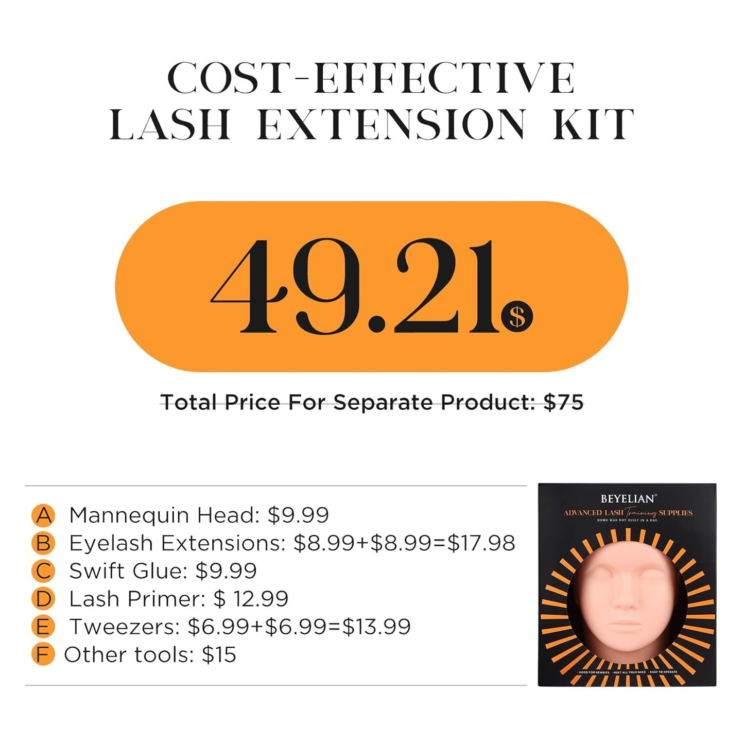 Eyelash Extension Kit,with lash Mannequin Head Lash Practice training kit Professional lash extension supplies Tool for Lash Training by BEYELIAN