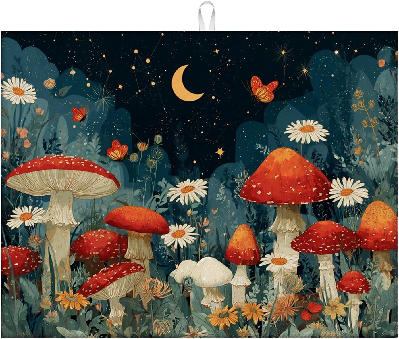 Dish Drying Mat For Kitchen Counter, Black Mushroom Microfiber Absorbent Dish Drainer Rack Pad Reusable Large 18x24in Drying Mat