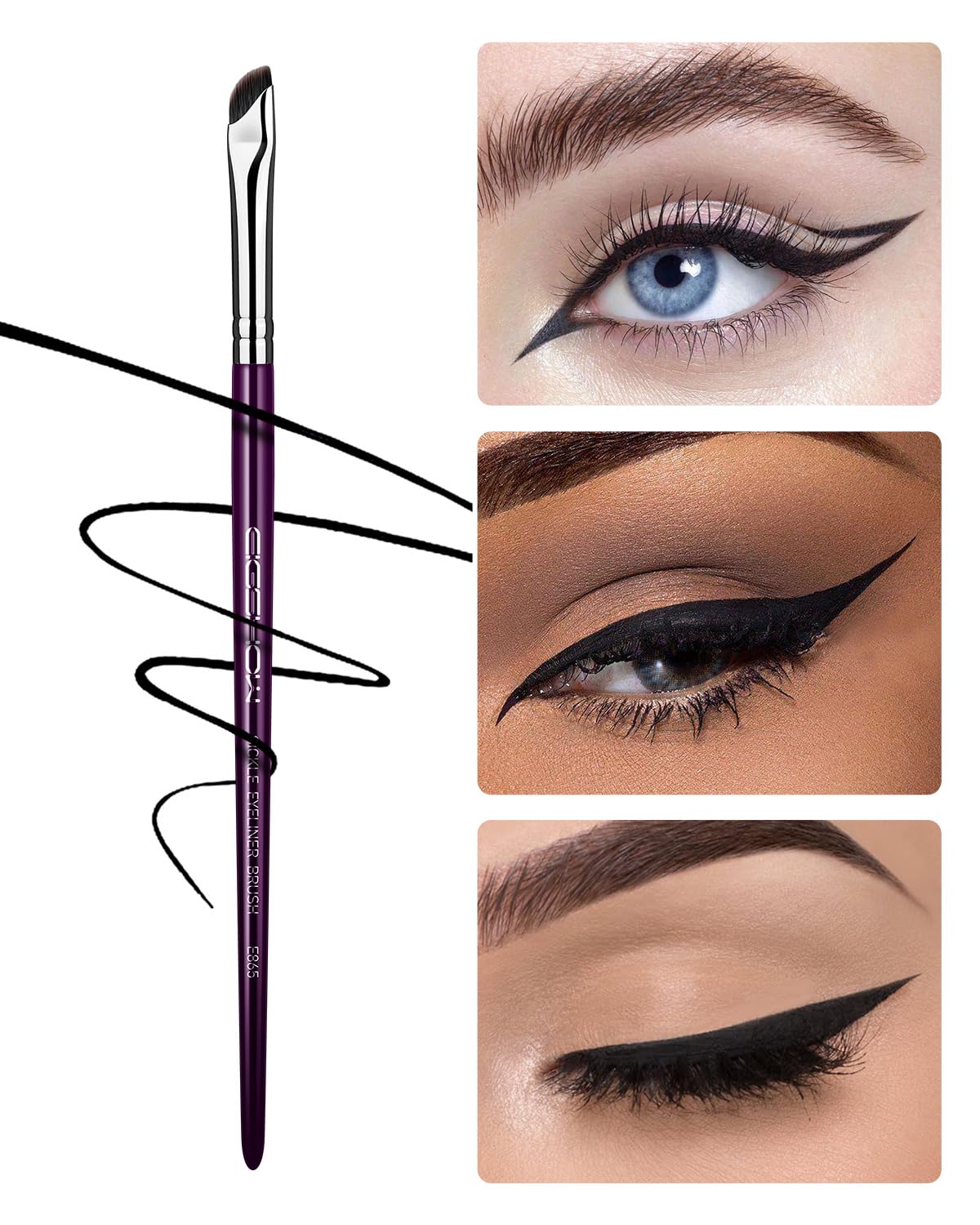 Eyeliner Brush, EIGSHOW Sickle Angled Gel Eyeliner Makeup Brush for Precise Eye Liner, Eyebrow, Eyelid with Ultra Thin Vegan Bristles (E865 Purple)