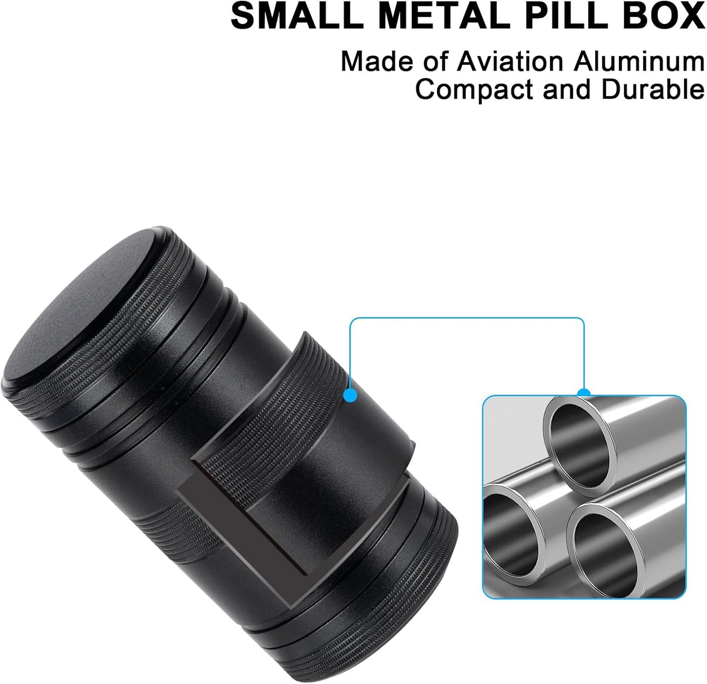 Pill Box 2 Times A Day Daily Waterproof AM PM Metal Pill Case - Travel Pill Container Twice A Day with 2 Compartment, Portable Medicine Organizer Holder for Vitamin, Fish Oils, Supplements