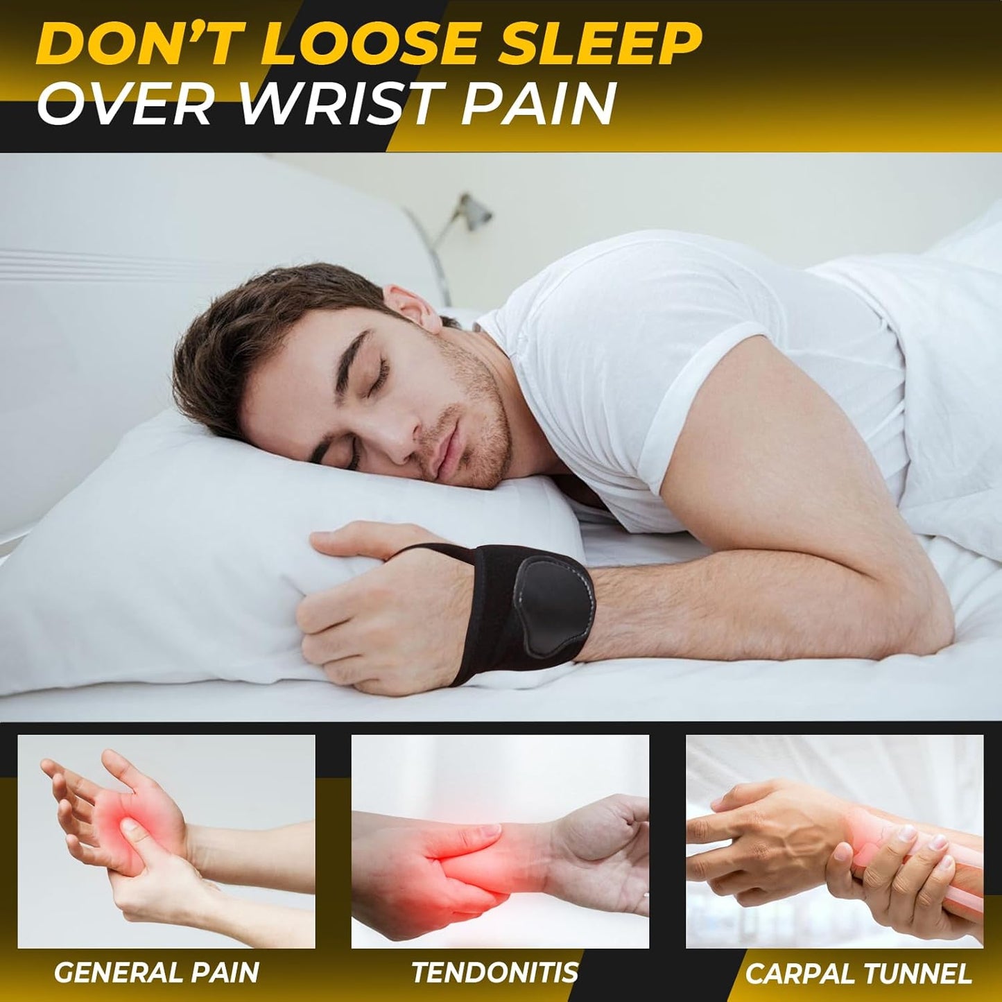 NeoTech Care Wrist Band - Elastic & Breathable Fabric - Adjustable Compression Strap - Men, Women, Right or Left - Support Wrap for Protection or Sports (Black Color, Size M, 1 Pair)