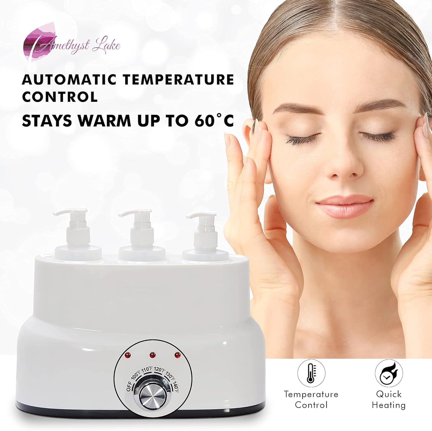 AMETHYST LAKE Oil Warmer Dispenser, Plug-in Electric Warmer Oil Dispenser, 3-Bottles Lotion Warmer, Message Oil Heater for Home & Professional Spa Supplies.