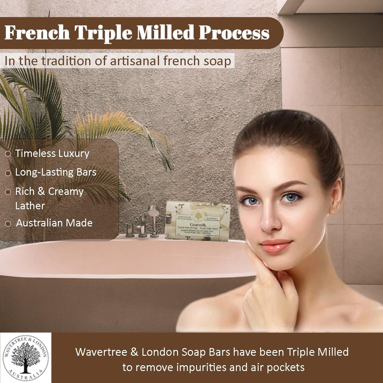 Wavertree & London Natural Goat Milk Soap Bars (1 Bar) – 7oz Individually Wrapped, French Triple Milled Moisturizing Bath Bar Soap Enriched with Shea Butter, Chemical-Free Sensitive Skin Bar Soap