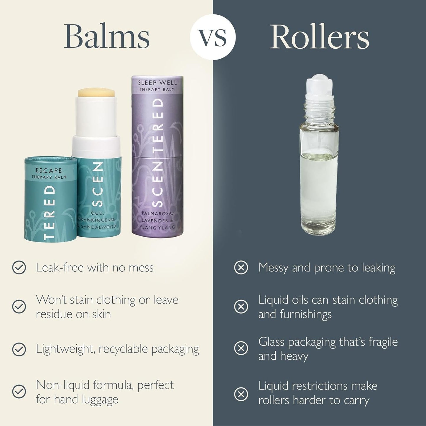 Scentered Aromatherapy Balm Stick Duo for Sleep & Meditation - Roll On Essential Oil Blends of Oud, Lavender, Ylang Ylang - Aromatherapy Gifts for Women - Sleep Well & Escape