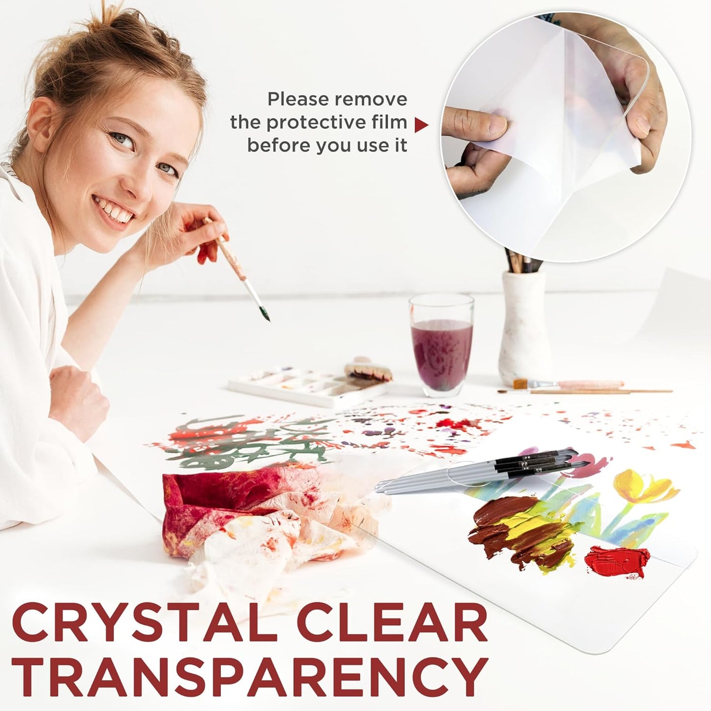 Acrylic Rectangle-Shaped Palette 2pcs 11.8 x 7.9 inches Transparent - Crystal Clear Blend Paint Non-Stick Acrylic Watercolor Oil Paint Mixing Tray - Comfortable to Hold & Easy to Clean for DIY Artist