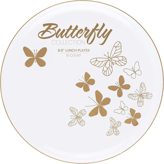 PLASTICPRO [30 Pack 8.6 Plastic Party Plates Edge Collection Premium heavyweight Elegant Disposable Tableware Dishes Butterfly Collection