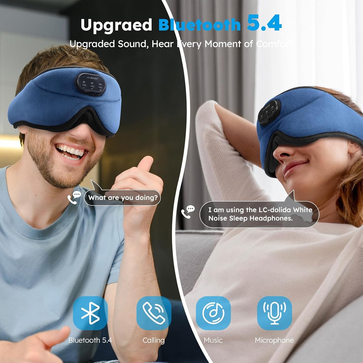 LC-dolida White Noise Sleep Mask, 3D Sleep Headphones with 16 Soothing Sounds, Bluetooth 5.4 Sleep Eye Mask with Timer, Total Blackout Sleeping Headphones for Side Sleeper(Navy)