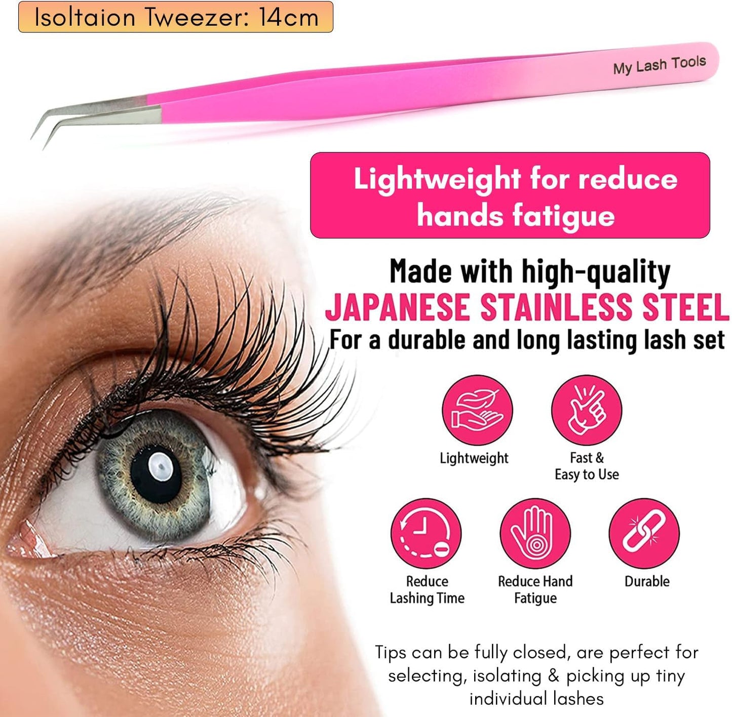 Isolation Tweezers for Eyelash Extension – 14cm Curved, Double Pink, Japanese Stainless Steel, Best for Individual Isolation & Classic Lashes, Pinzas para Pestaña (Double Pink Color)