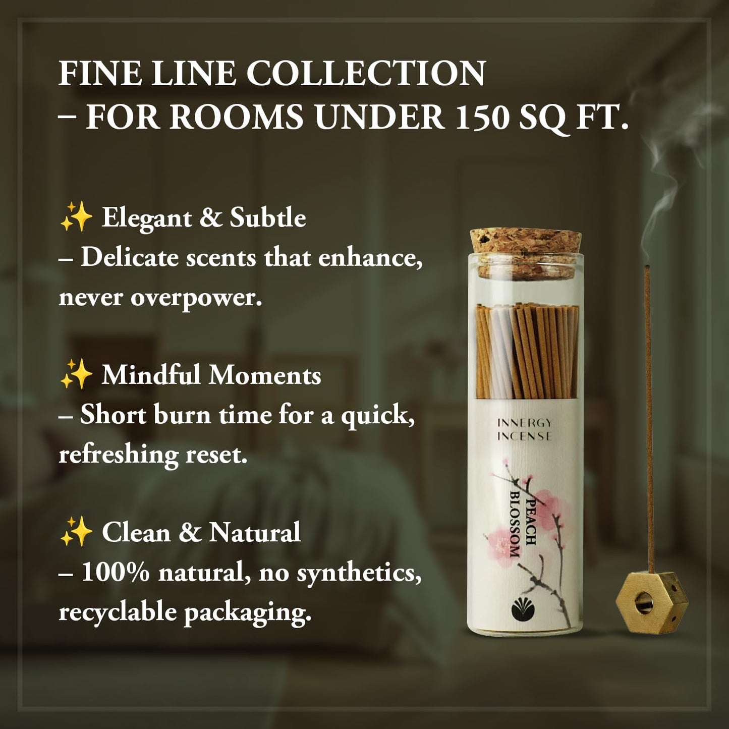 Romance & Calm - Innergy Peach Blossom Incense Sticks, Natural Floral Blend for Self-Love, 150 Sticks