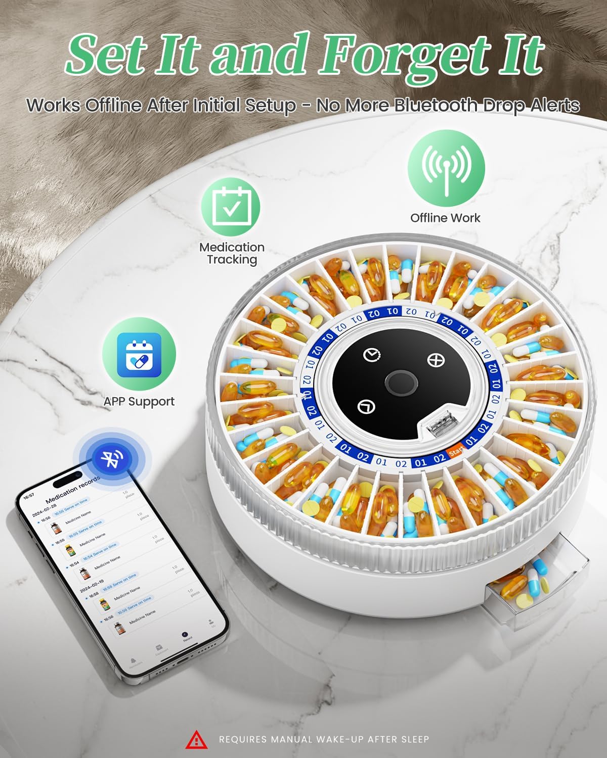 Colorwing® 2025 Smart Pill Dispenser for Seniors - 31-Slot Automatic Medication Organizer with Bluetooth Alarms, Fingerprint & Mechanical Dual Lock, Daily Timed Dispenser (Elderly-Friendly Design)