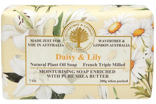 Wavertree & London Daisy & Lily Scented Natural Soap Bar, 7oz Moisturizing French Triple Milled Soap Bar for Women & Men