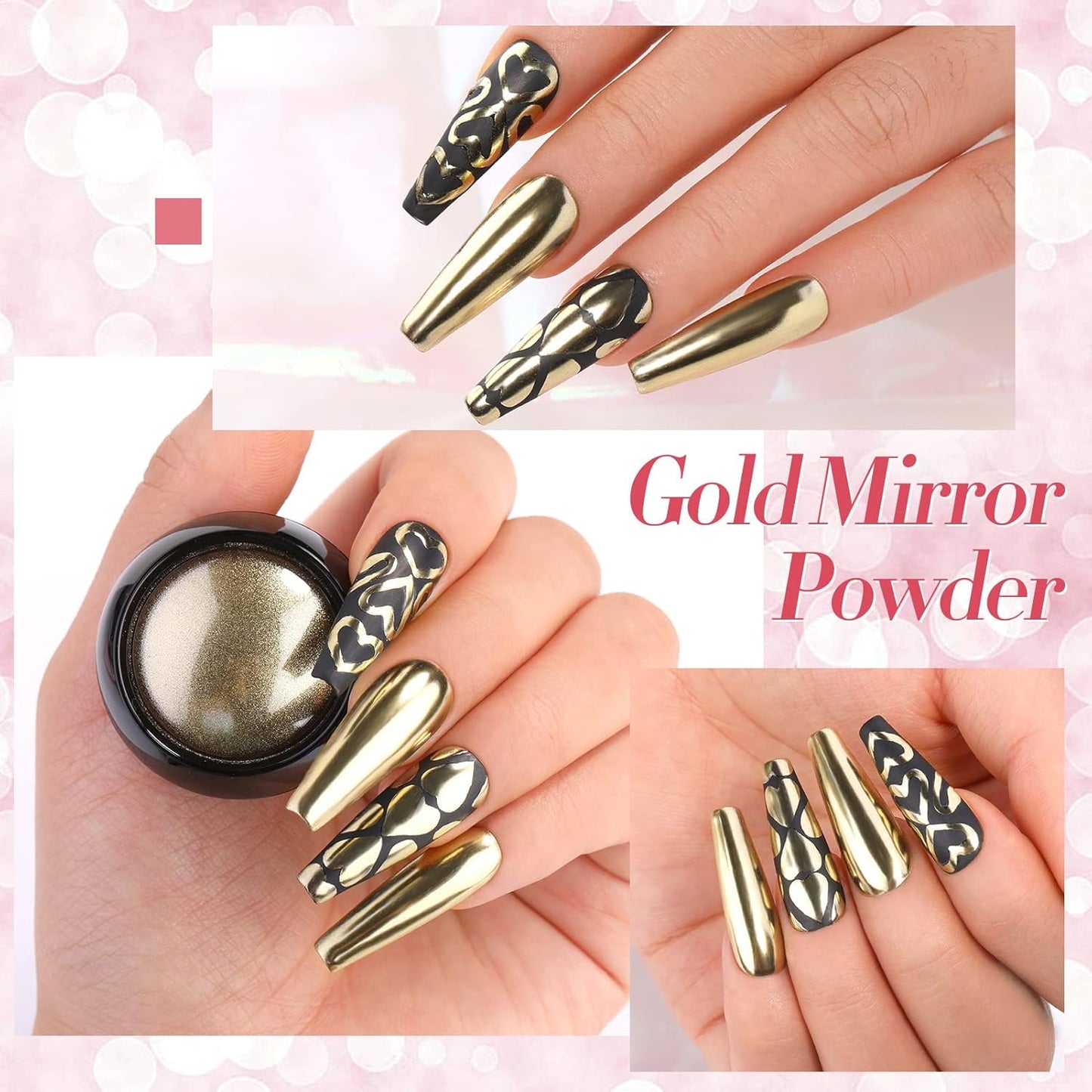 Born Pretty Chrome Nail Powder Metallic Mirror Powder Holographic Pigment Powder Manicure Nail Art Decoration Sets Silver Gold Pink Rose Gold 4 Boxes