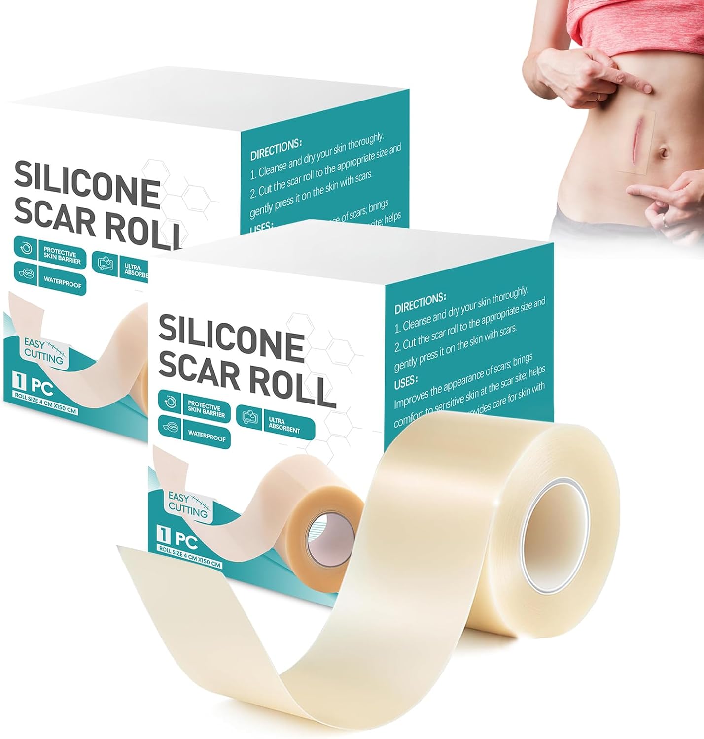 Hydrocolloid Roll for Wound Care,Hydrocolloid Patch Bandages with Self-Adhesive,Grade Hydrocolloid Roll with Self-Adhesive, Ultra Absorbent, Flexible & Waterproof (2in x 12ft) (2PCS)