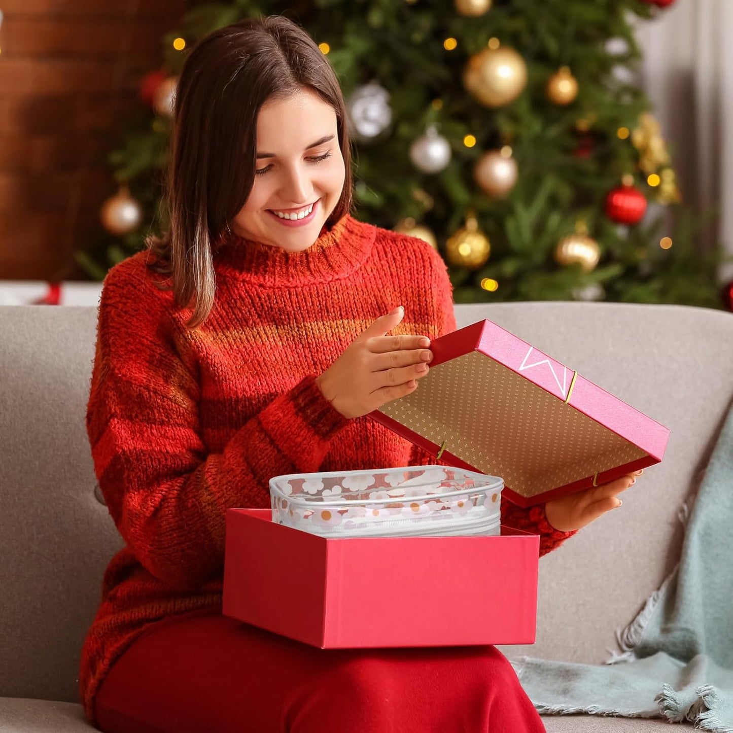 PACKISM TSA Approved Toiletry Bag - White Flower Print Clear Makeup Bag, Suitable for Gifts, with Supporting Frame, Perfect Valentines Day Gifts for Her, Thick No Smell