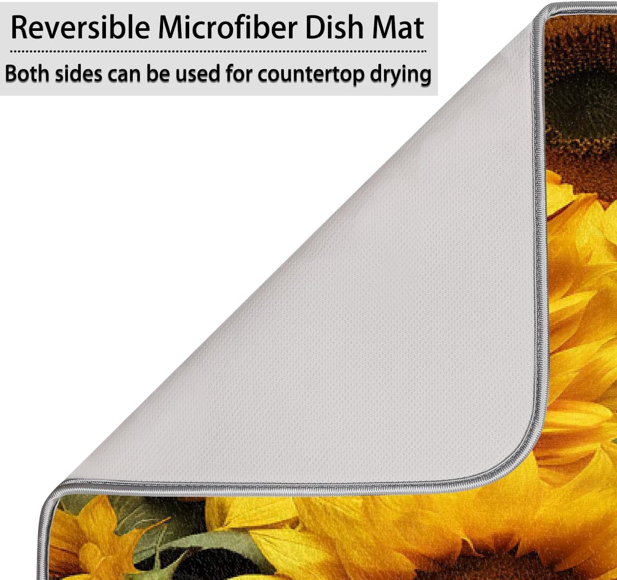 Dish Drying Mat Sunflower Wooden Board Large Drying Mat for Kitchen Counter 18x24in Absorbent Dish Drainer Rack Pad, Heat Resistant Coffee Bar Mats Countertop Protector