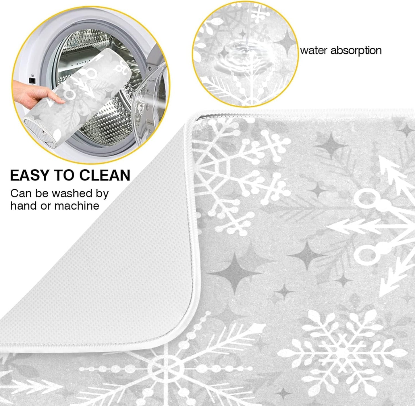 Christmas Silver Snowflake Microfiber Dish Drying Mat 18'' x 24'' for Kitchen Counter Drying Pad Dish Drainer Mats Absorbent Dish Draining Mat Extra Large