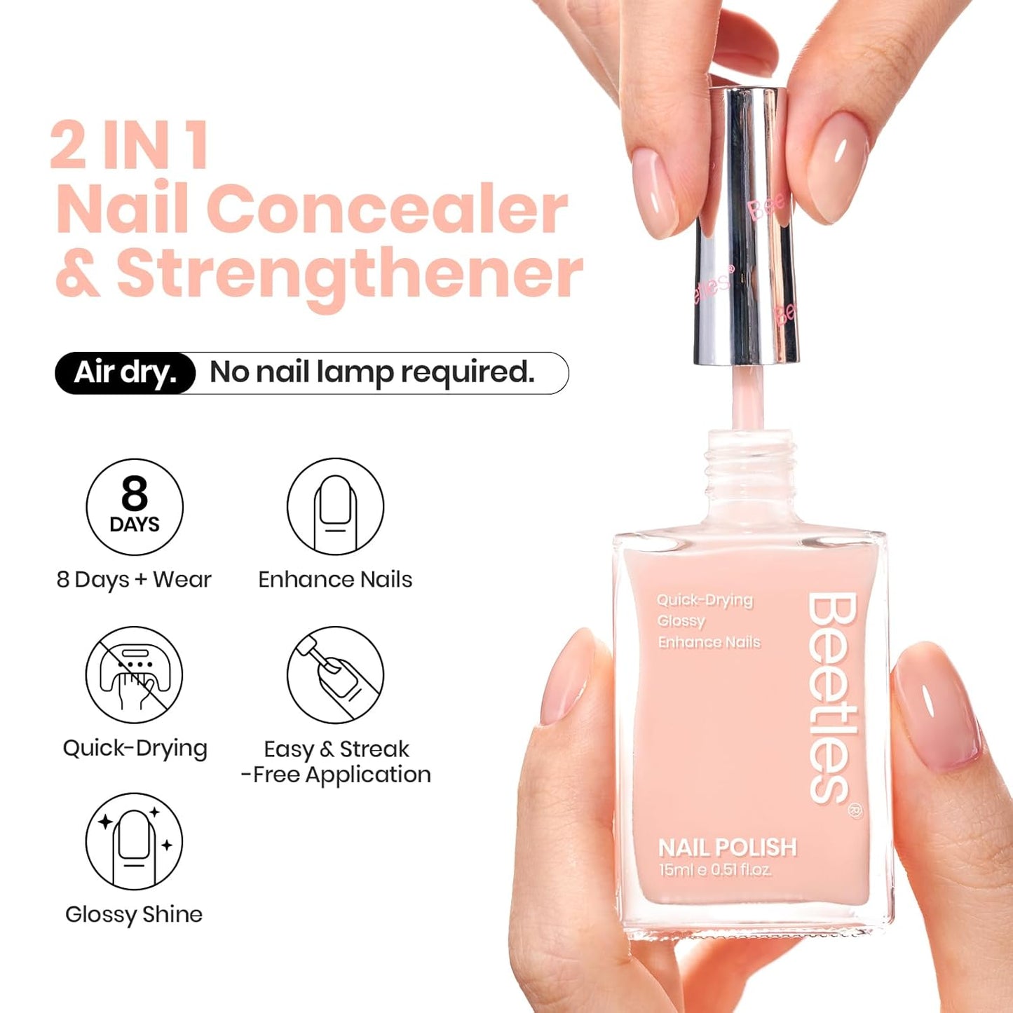 Beetles Nail Polish - Nude Nail Polish Pink Jelly Nail Concealer Fast Dry Quick Natural Nail Strengthener and Growth Treatment for Thin and Damaged Nails,0.51 FL OZ