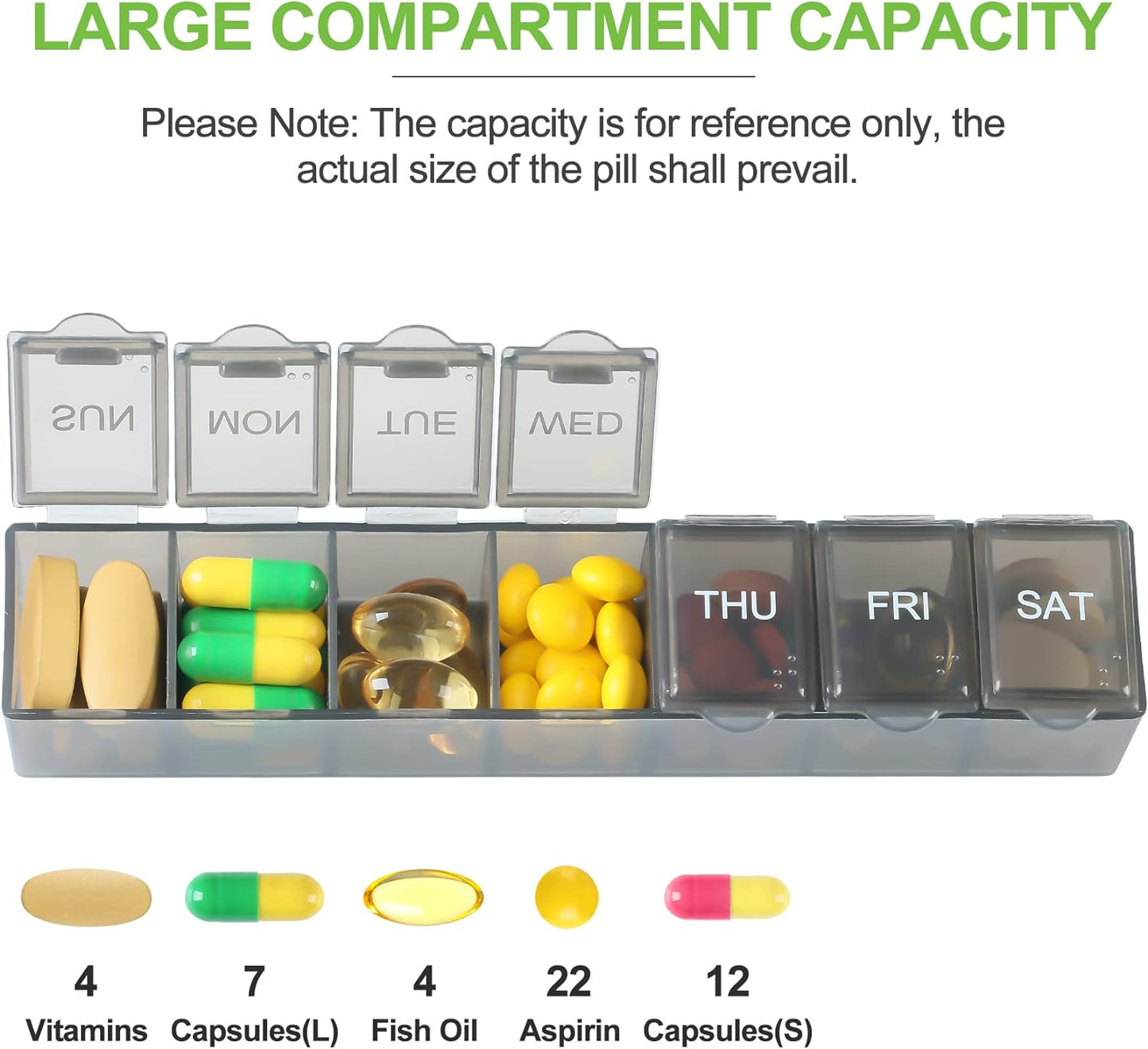 4 Pack Weekly Pill Organizer, 7 Days Pill Case Travel Daily Pill Box Portable Medicine Organizer and Planner with Compartment for Vitamins, Fish Oil, Supplements and Medication (4 Colors)