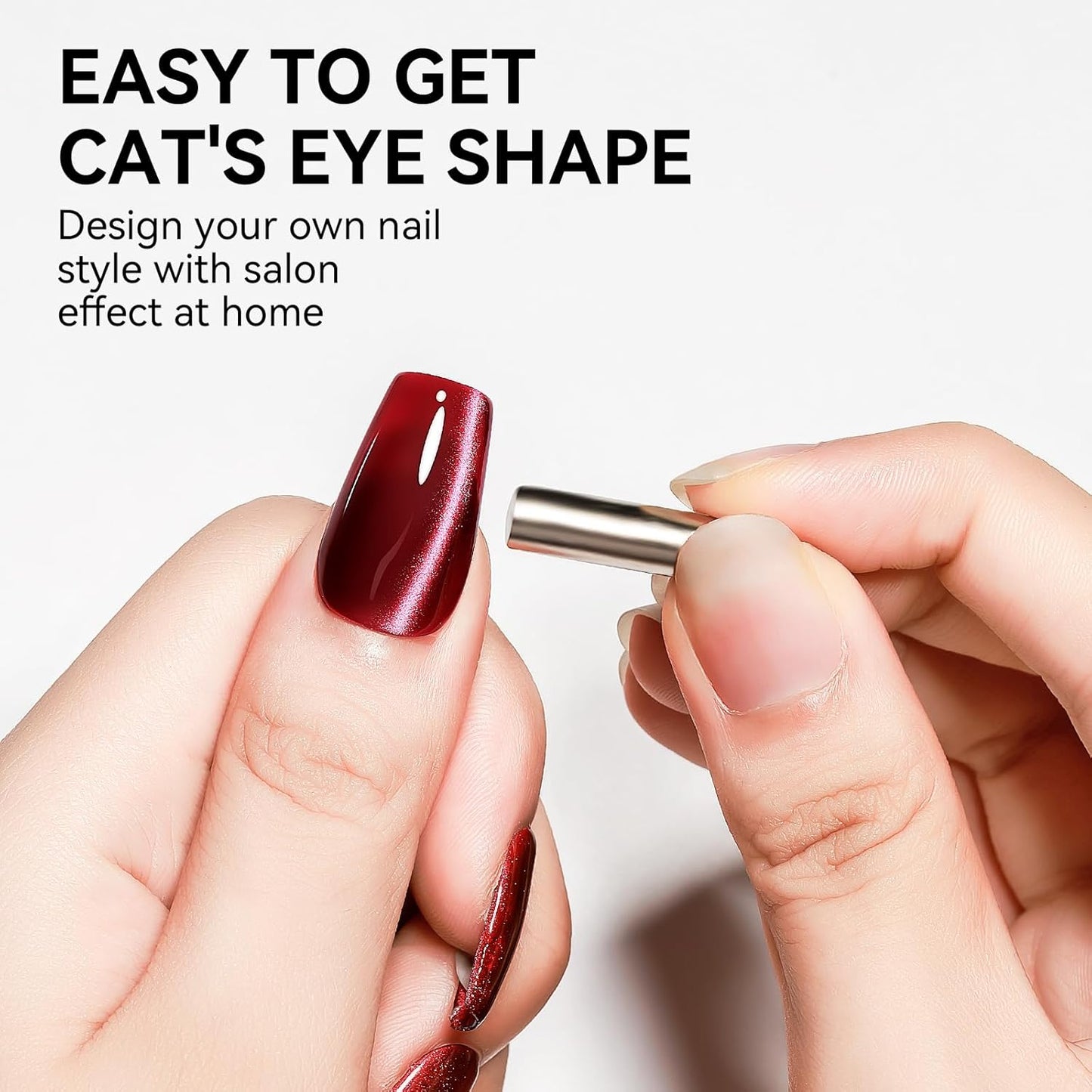 Cat Eye Gel Nail Polish, Burgundy Red Glitter Magnetic Gel Polish Moonlight, Cateye Gel Polish With Magnet Wine Red Holographic Shimmer UV Velvet Manicure Salon DIY Home, 12ML