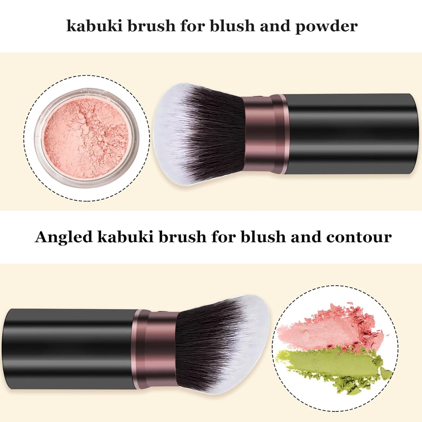 Retractable Kabuki Makeup Brush, 2 Pack Travel Powder Foundation Makeup Brush Face Blush Brushes for Blending Liquid, Blush, Bronzer, Buffing, Sunscreen,Flawless Cosmetics