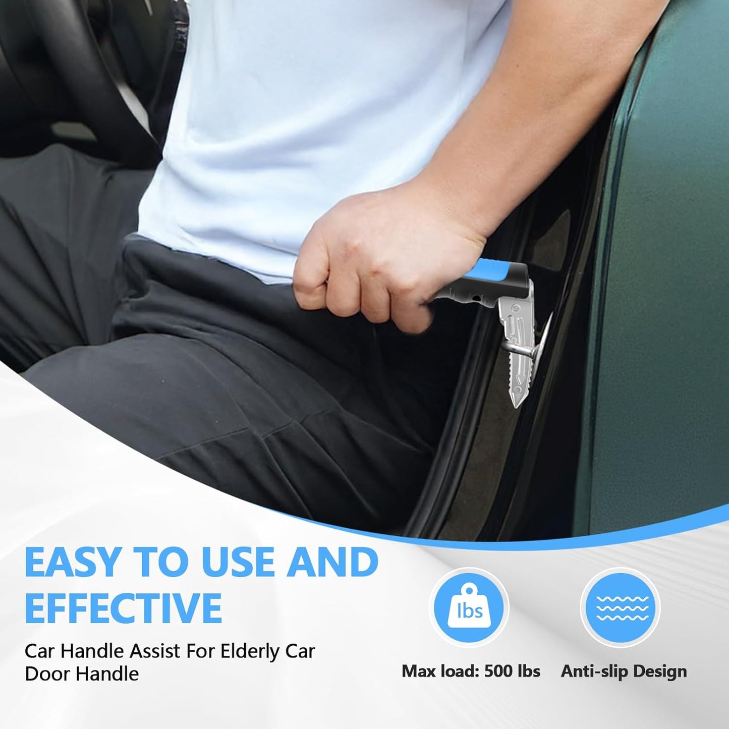 Car Door Handle for Elderly - 2025 New 3-in-1 Car Handle Assist, 2 Pack Auto Cane Portable Vehicle Support Handle Door Assist Bar, Max Load 500 Lbs, Anti-Slip Design (Blue-2-Pack Car Handle)