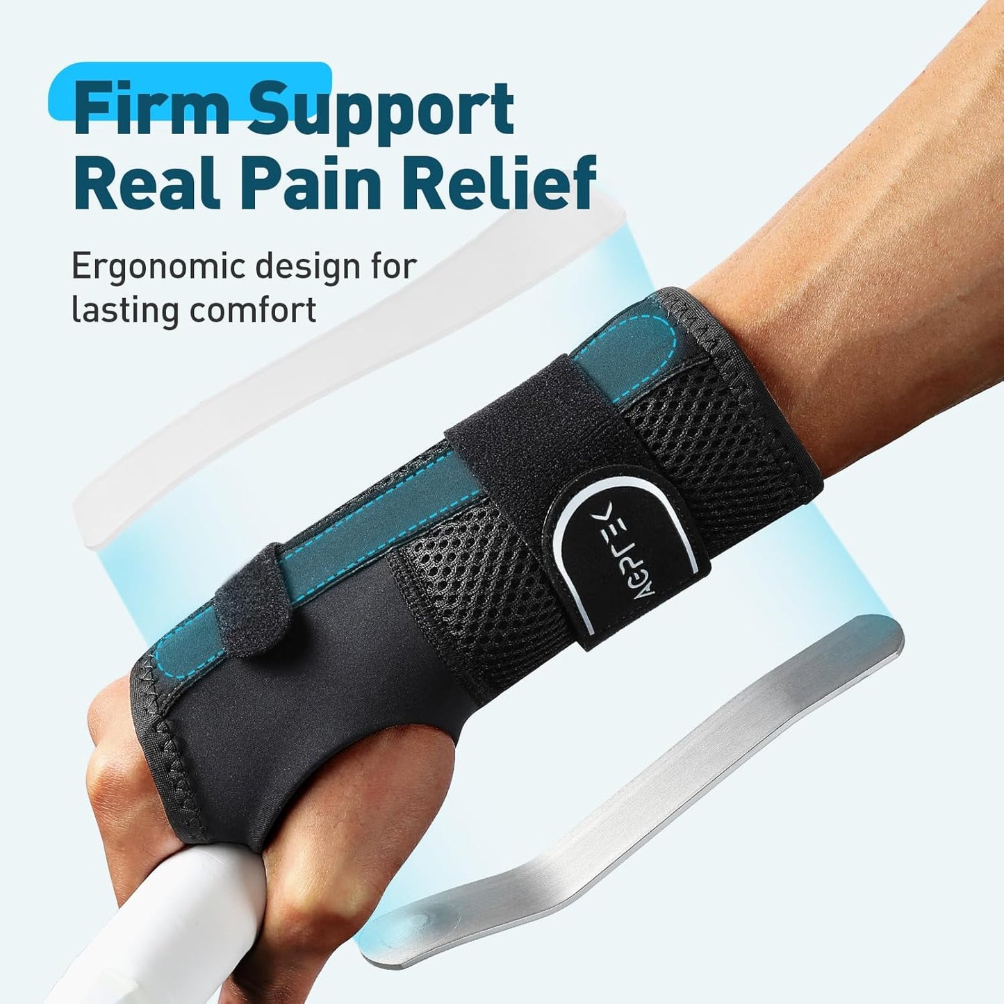 AGPTEK Carpal Tunnel Wrist Brace for Men Women, Night Sleeping Wrist Support with 2 Splints, Pain Relief Hand Brace for Arthritis Sprains Tendonitis, Adjustable Wrist Splint for Right Hand (S/M, Black & White )
