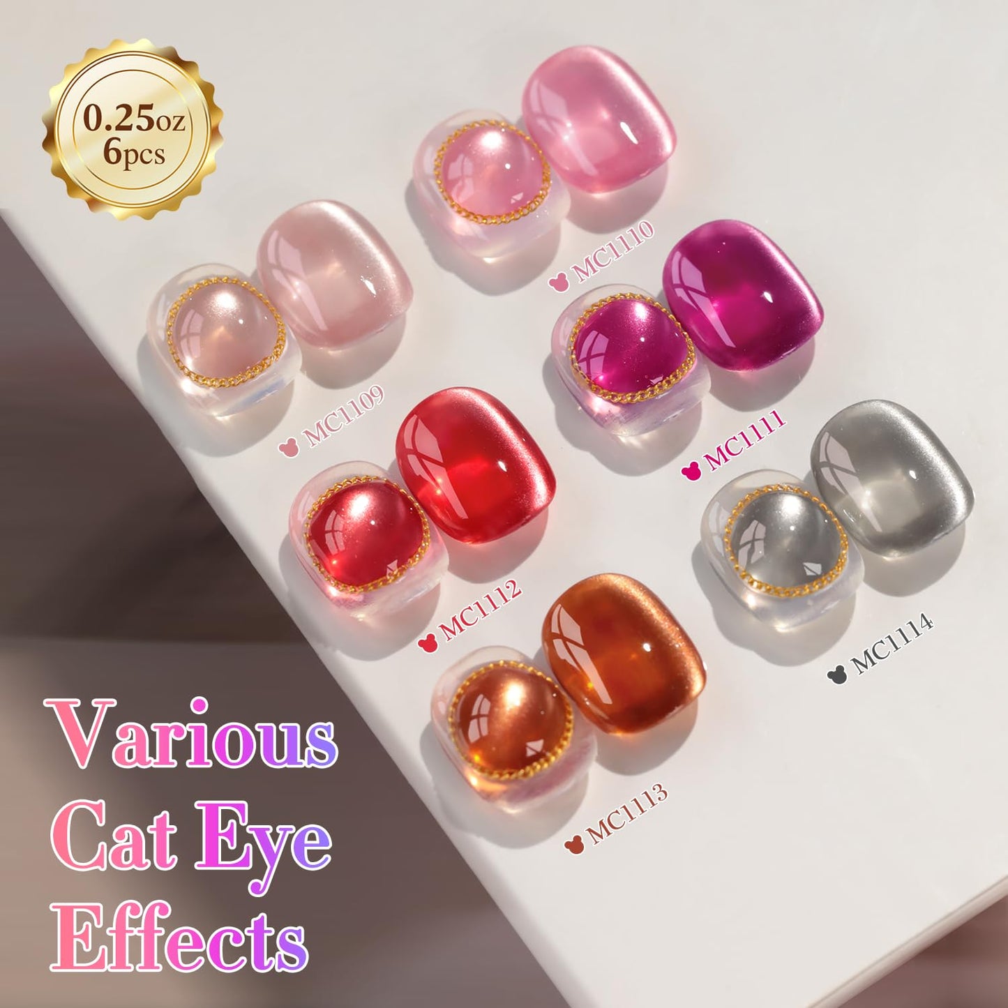 Double Rhythm 6 Colors Cat Eye Gel Polish Set Shimmer Glitter with Magnet Holographic Reflective Magnetic UV Nail Art Kit (6-Kit 40)