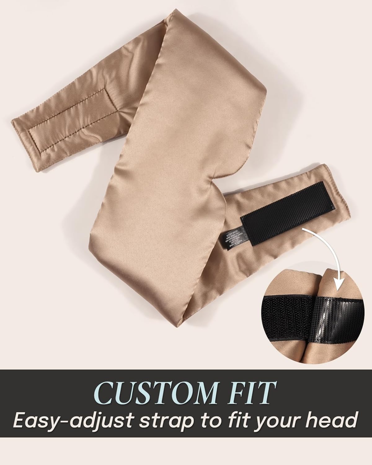 Zenssia Satin Sleep Mask for Women and Men, Lightweight Padded Eye Mask with Adjustable Strap, Comfort Blackout for Travel and Nap - Taupe