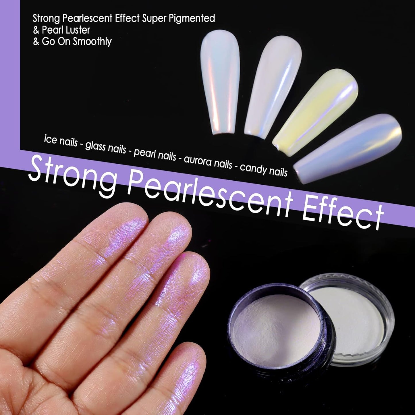 Allstarry Chrome Nail Powder 4 Colors Iridescent Aurora Powder Metallic Mirror Effect Pigment Pearlescent Purple Mermaid Unicorn Glitter for Nail Art Manicure Decoration Home DIY Salon