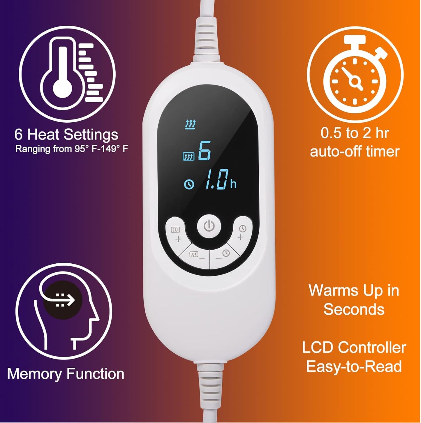 Electric Heating Pad for Neck and Shoulders, Far Infrared Heated Pad for Pain Back Relief, Weighted Electric Heating Pads with Auto-Off, Gifts for Women Men Mom Dad(L, Orange)