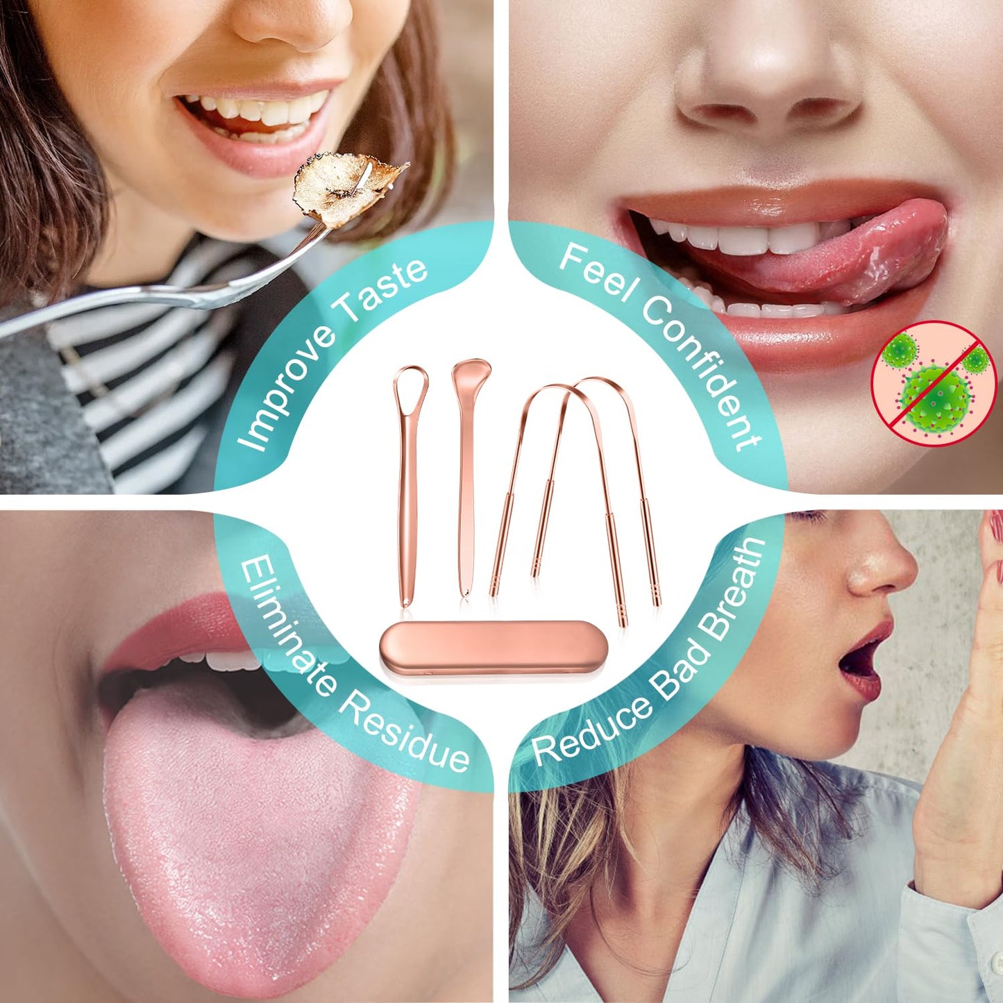 MORGLES Copper Tongue Scraper, 4Pcs Tongue Scraper with Case Medical Grade for Adults